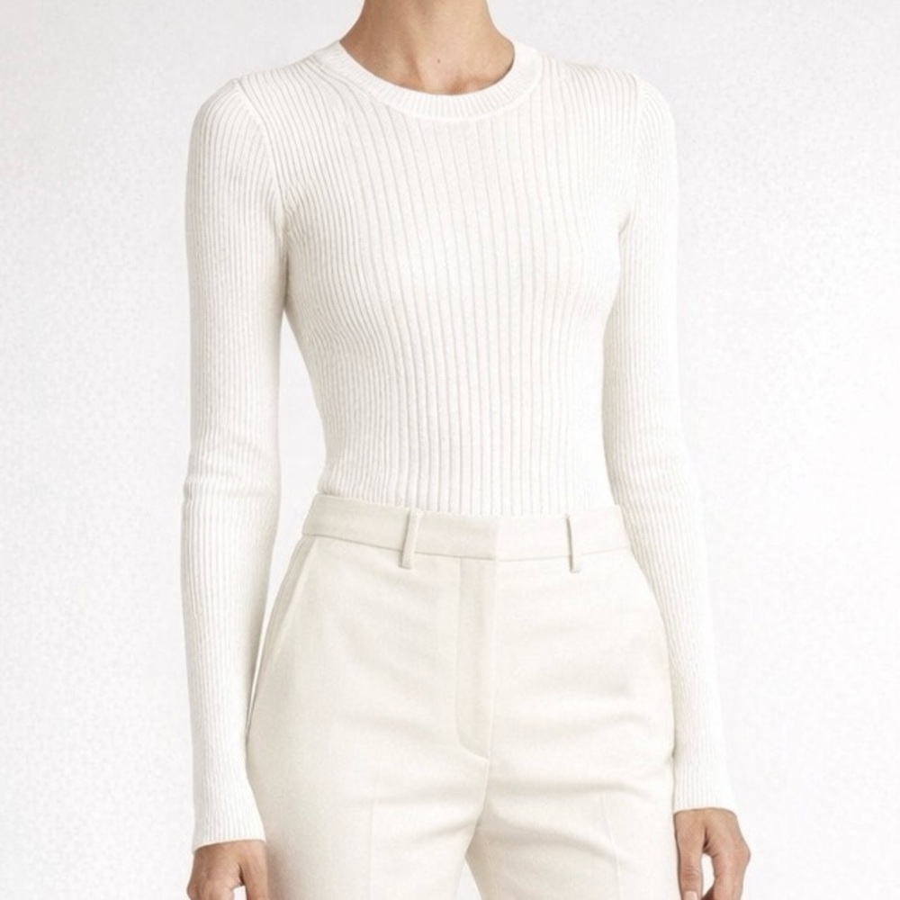 Banana Republic Ivory Slim Ribbed Long-Sleeve Crewneck Top